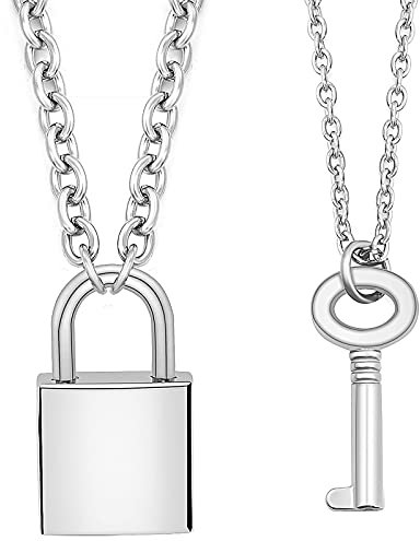 Gleamart 2 x Schlüssel-Anhänger mit Vorhängeschloss, Punk-Kette, Choker für Männer und Frauen, Edelstahl