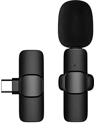 Andoer Mini Wireless Lavalier Mikrofon, mnidirektionales Mikrofon Sender Empfänger Mikrofonsystem mit Windschutz Typ-C Port Ersatz für Android Smartphone Live Stream Videokonferenz