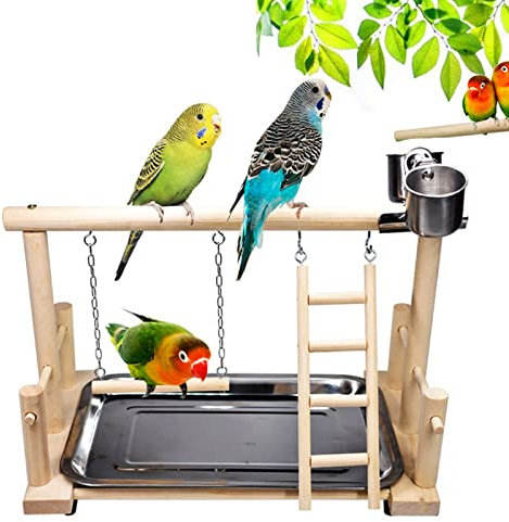RoseFlower Mesa de Juegos de Loros, Soporte para Madera para pájaros, Soporte de Juegos de Aves Columpio Loro Parque Infantil Percha Gimnasio Escalera con Cuenco de Alimentación de Pájaros #5