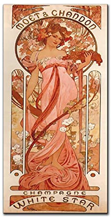 Alphonse Mucha Kunstdruck auf Leinwand, Motiv Moet und Chandon, weißer Stern, 50 x 100 cm