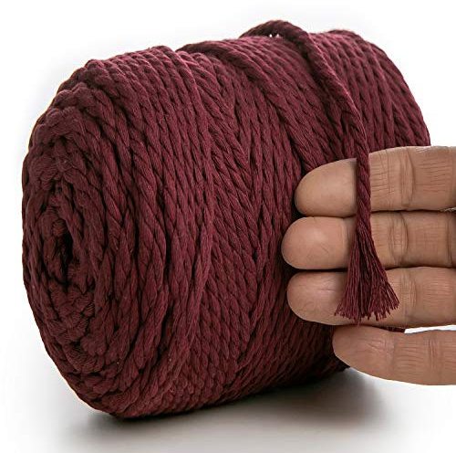 MeriWoolArt® Makramee Garn 6mm 100m Rot, Baumwollgarn Kordel, Dicke Macrame Cord für Makramee Wandbehang, Blumenampel, Vorhang und Mehr DIY Deco (Burgunderrot, 6mm x 100m)