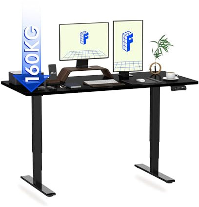 FLEXISPOT Höhenverstellbarer Schreibtisch Elektrisch, 3-Fach Teleskop & Dual-Motor, Belastbarkeit 160 KG, Bürotisch mit Memory-Funktion&Anti-Kollisionssystem(160 x 80 cm Schwarz, Gestell Schwarz)