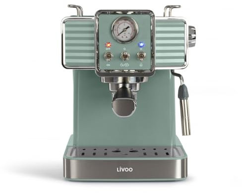 Livoo | Machine à café expresso | DOD174V - 15 Bars, Chauffe Thermoblock | Buse Vapeur pour Cappucino, Lait Chaud | Look Rétro Vert, 1350W