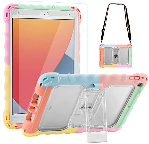 TopEsct Funda Infantil para iPad de 9ª/8ª/7ª generación 10.2, Funda con Correa de Hombro portátil, Protector de Pantalla Pet y Silicona a Prueba de Golpes, arcoíris