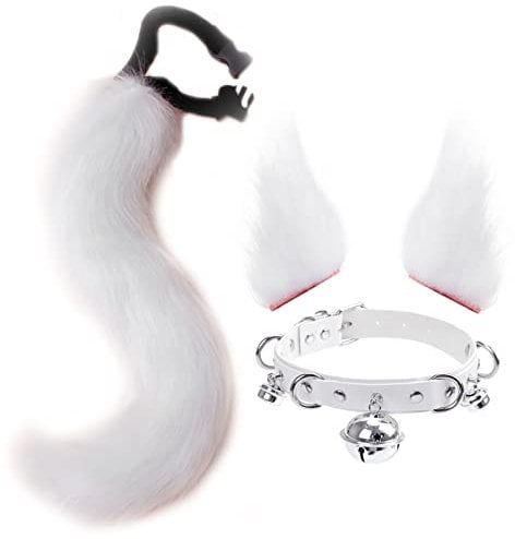 DRESHOW Fuchs Kunstpelz Schwanz Katzenohren Haarspange Halloween Party Kostüm Halsband Cosplay Set für Damen