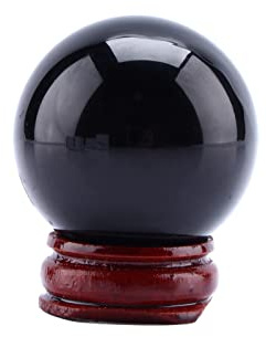 Akozon Clear Crystal Ball,Hot Asian Rare Black Quartz Glass Healing Sphere Asiatische seltene natürliche Quarz 40mm+Stand Magic Kugel 40mm / 1.6mit Standfuß, schwarz