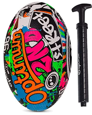 OPTIMUM Street II Herren Rugbyball - Urban Play, Ausgewogen & Reaktionsschnell, Präzises Handling & Kicken, Hochleistungsfähig - Optionen Mit/Ohne Pumpe, 2-lagiger 410g Ball - Größe 5 - Mit Pumpe