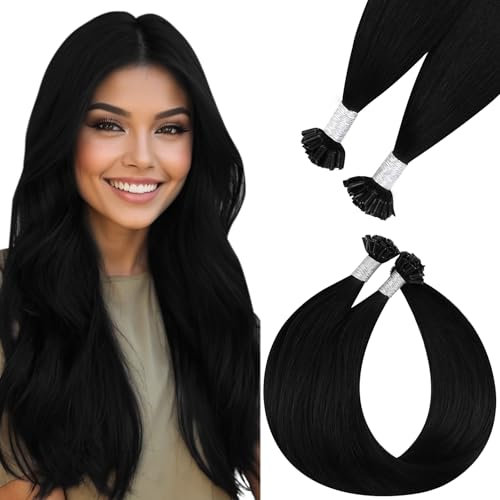 Easyouth U Tips Human Hair Extensions Black U Tip Hair Extensions Real Human Hair Jet Black K Tips Hair Extension Keratin Hair Extension for Short Hair 14Inch 1G/S 50G