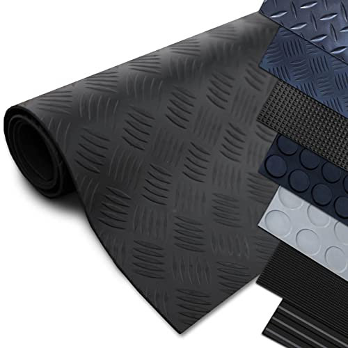 Gummimatten Meterware - Antirutschmatte Bodenmatte - Rutschhemmende Oberflächenstruktur - Gummiläufer in verschiedenen Strukturen - Riffelblech Checker - 3 mm Stärke - 150x50 cm - Schwarz