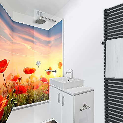 WANDFREUDE Duschrückwand Aluverbundplatte auf Maß, Mohnblumen im Feld
