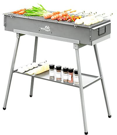 WILLBBQ Holzkohlegrills Kommerzielle Qualität Tragbarer Mehrfachgrößen-Hibachi-Grill Lammspieß-Zubehör Zusammenklappbarer Campinggrill für Garten, Party, Picknick, Reise und Outdoor (80x26x13 cm)
