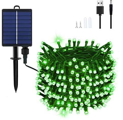 Dalugo Solar Lichterkette Aussen, 22M 200 LED Grün Solar lichterkette Außen Wetterfest 8 Modi Outdoor Solar Lichterkette Außen für Garten, Hof, Terrasse, Haus, Hochzeit Dekorationen (Grün)