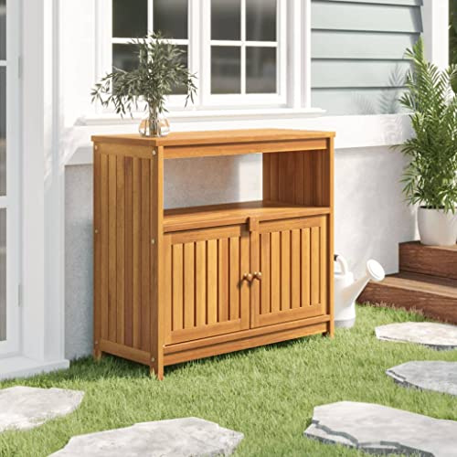 FIRBNUS 80x35x75 cm Garten Konsolentisch mit 1 Ablage und 1 Fach Holztisch Balkon Tische Esstisch für Hof Beistelltisch Terrassentisch Couchtisch Outdoor Tisch Massivholz Akazie