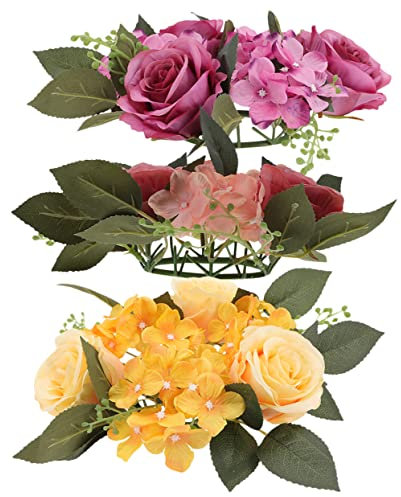 jojofuny Kerzenständer Blumenkranz 3pcs Realistische Rose Kerzenhalter für Tischdekoration