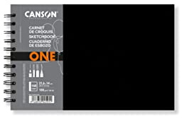 Canson One Art Book Skizzenbuch, feine Körnung, 100 g/m², Spiralbuch, Hardcover, 21,6 x 14 cm, Weiß, 160 Blatt