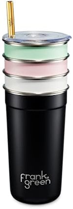 frank green Reusable Party Cups x 4, Insulated Stainless Steel Travel Cup Tumbler for Coffee, Wine, and Cocktails, Splash-Proof Cups for Adults and Children