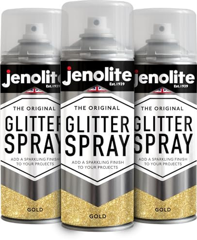 JENOLITE Glitter Spray Paint | GOLD | 3 x 400ml | Multi Surface Glitter Spray Paint | Ideal for Artistic Projects : Perfect for Picture Frames, Mirrors, Ornaments & Crafting