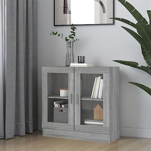 Annlera Vitrinenschrank Grau Sonoma 82,5x30,5x80 cm Holzwerkstoff Bücherschrank Aufbewahrung Schrank für Aktenordner Wohnzimmer Schränke Büromöbel Mehrzweckschränke Eleganten & Klassischen Design