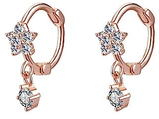 SLUYNZ Sterlingsilber kleine Blume Creolen Ohrringe für Frauen Damen winzige CZ Blume kleine Creolen Huggie (C-Rose Gold)
