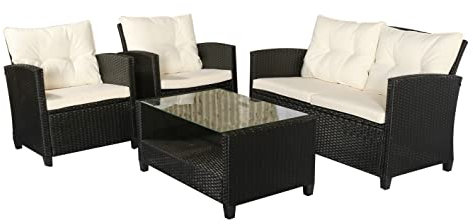 Outsunny Polyrattan Sitzgarnitur 4 TLG. Sitzgruppe Gartenset Sofagarnitur Gartenmöbel Set Lounge Metall Luxus Schwarz