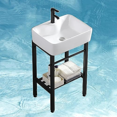 Lavelli da Cucina per La Casa Grande Lavandino per Lavanderia Rettangolare Lavello in Ceramica, Lavabo Autoportante Rettangolo in Porcellana con Ripiano in Acciaio Inossidabile per