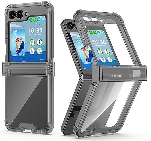 WATACHE For Galaxy Z Flip 5 Case, Clear Black, Slim Transparent Shockproof Hinge Hard Case, Heavy Duty Protection, Slim Fit