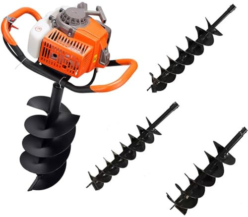GBHJJ Petrol Earth Auger, 52CC Post Hole Digger 2-Stroke, Gas Powered Auger Post Hole Digger,Earth Auger with 3 Drill Bits 4 6 8 Extension Rod For Tree and Fence