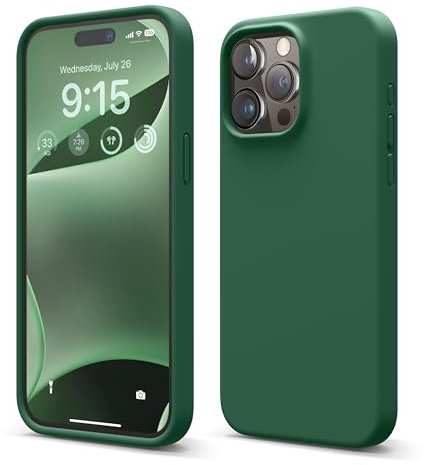elago Flüssig Silikon Case Kompatibel mit iPhone 15 Pro Max Hülle, Premium Silikon Handyhülle, Ganzkörper Schutzhülle [4 Lagige Stoßfeste Struktur], Kratzfestes Weiches Mikrofaserfutter (Alpengrün)