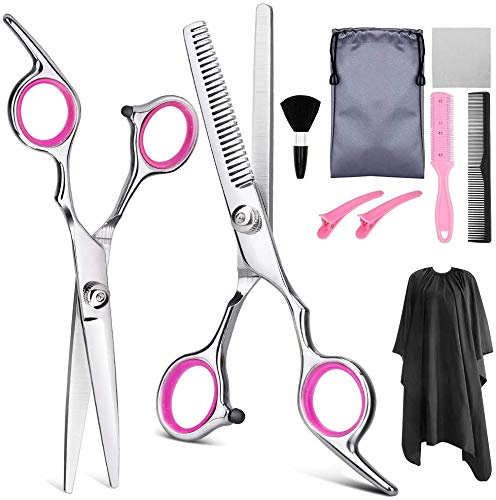 Friseur-Set, 9-teilig, professionelles Friseurscheren-Set, Haarschneideschere, Haarschere (Farbe: Blau), Pink (Farbe: Schwarz) (Pink)