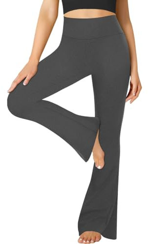 FuelMeFoot Flared Yogahose Damen Leggings High Waist Schlaghose Blickdicht Leggins Bootcut Jogginghose Jazzpants mit Bauchkontrolle Fitness. 1 Pack-06-Heidekohle M