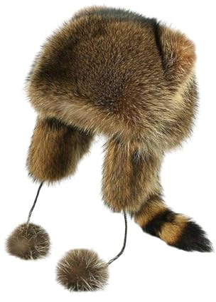Altsuceser Kosaken-Stil Kunstpelz Waschbärschwanz Coonskin Cap Boone Hat Waschbär Schwanz Hüte mit Ohrenschützer für Winter Erwachsene, Einheitsgröße