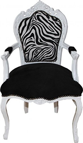 Casa Padrino Barock Esszimmer Stuhl Schwarz/Zebra/Weiß mit Armlehnen - Limited Edition