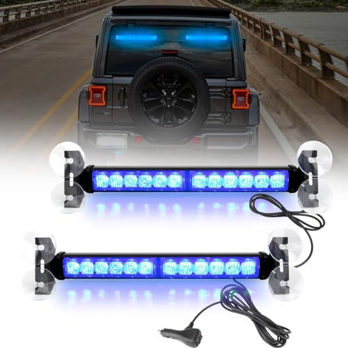 JMEST LEAD Stroboskoplicht für Autoscheibe, 24 LEDs, 2 x 30,5 cm, Stroboskoplicht, Notfalllicht, Blinklicht, 23 Modi für Autos, LKWs, Lieferwagen (blau)