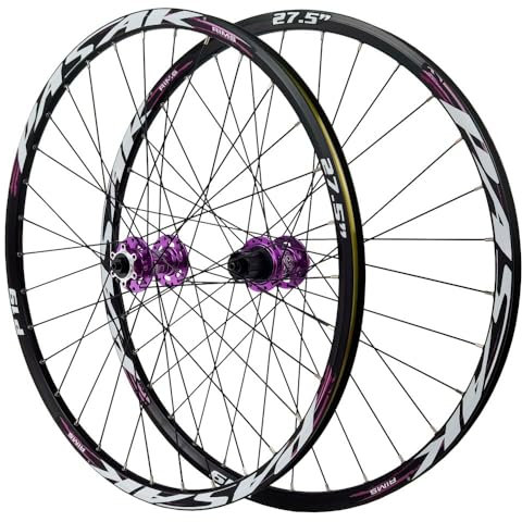 LSRRYD 24'' 26'' 27.5'' 29'' Mountainbike Laufradsatz MTB Räder Vorne Hinten QR Scheibenbremse Felgen Aluminiumlegierung Lagernabe Kassette 8-12 Gänge (Color : Black-Purple, Size : 26inch)