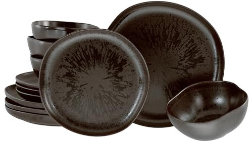 CreaTable, 21249, Serie Natura Organic RUSTY, 12-teiliges Geschirrset für 4 Personen, Teller Set aus Steinzeug, spülmaschinen- und mikrowellengeeignet, Made in Europe