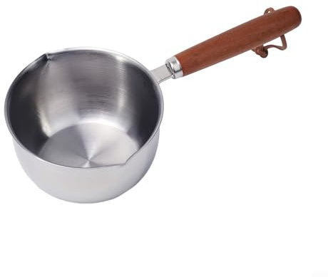 Petit pot, chauffe-beurre en acier inoxydable avec becs verseurs, pot à lait chauffe-beurre casserole avec poignée en bois (300 ml)
