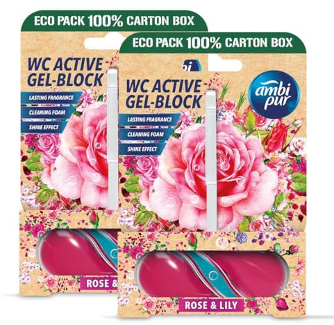 Ambi Pur WC Active Gel-Block 45g Rose & Lily - WC Duft (2er Pack)
