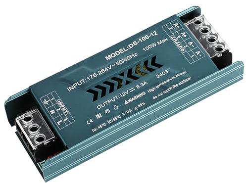 Transformador LED de 12 V 100 W, fuente de alimentación LED, transformador AC 230 V a CC 12 V 8,3 A, fuente de alimentación conmutada LED, transformador compacto, extremadamente fino, voltaje