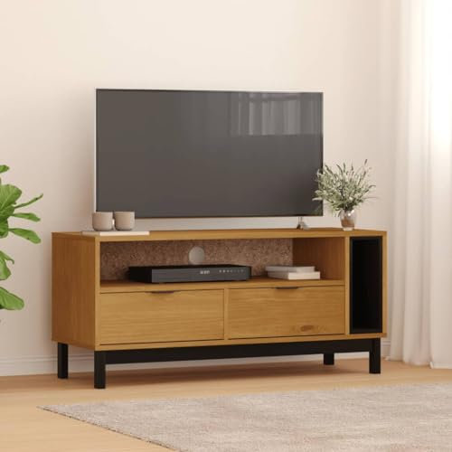 ShCuShan TV-Schrank FLAM 110x40x50 cm Massivholz Kiefer Fernsehschrank Lowboard Wohnzimmer - 357820