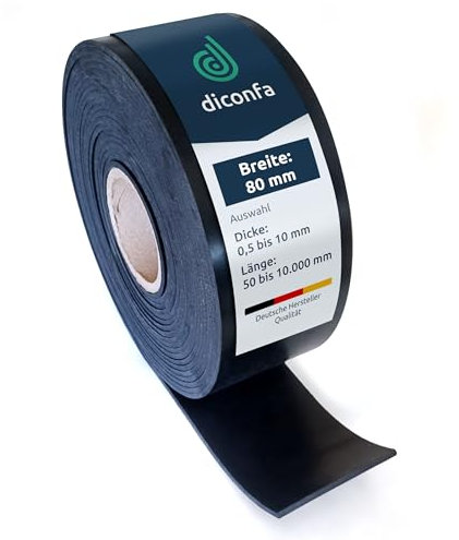diconfa Gummistreifen BREITE 80mm (8cm) - WÄHLBAR - Dicke: 1 bis 10mm - LÄNGE: 0,05 bis 10m - Auswahl: 3000mm (300cm) lang, 2mm stark - Gummimatte Meterware schmal Gummiunterlage Gummiplatte