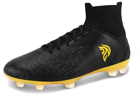 KALON Fußballschuhe Herren, Mikrofaser, High-Top, für Naturrasen & Kunstrasen Fussballschuhe(Schwarz, Jugendliche, Herren, 42, Numerisch, EU Schuhgrößensystem, M)