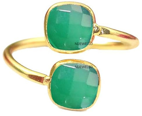 18K Yellow Gold Over 925 Sterling Silver Stylish Statement Ring for Women & Girl, Gemstone Dainty Ring, Fine Jewelry Christmas Gift (Adjustable upto Size 9 to Size 12, Emerald)
