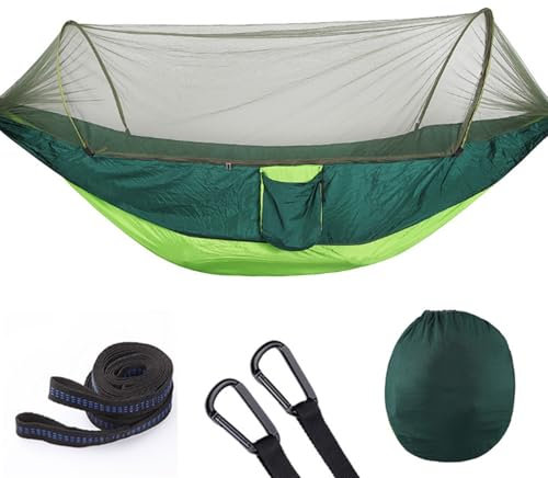 Hamac Exterieur Hamacs Portables avec Moustiquaire, Hamac Parachute en Nylon Léger 290x140 Cm pour Voyage Hamac Bivouac(E)