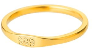 HIJONES Damen Edelstahl Gold Einfache Nummer Ring Zierlich Liebe Hochzeit Glück Schmuck Band Gold 999 Größe 60 (19.1)