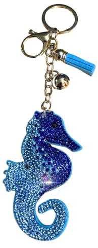 Popfizzy Kristall-Schlüsselanhänger für Frauen und Mädchen, Bling Rucksack Schlüsselanhänger, Bedazzled Geldbörse Charms, Taschenanhänger, handgefertigte Geschenke, Seepferdchen (Silber),