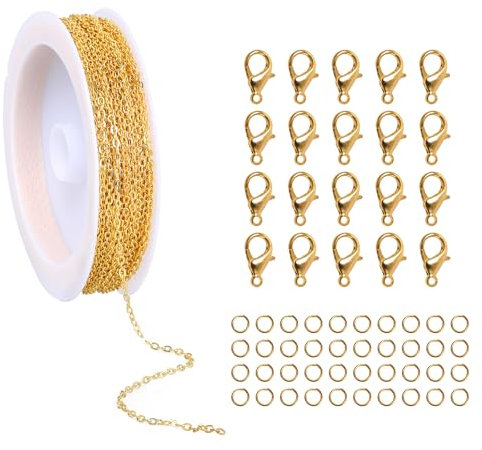 32.8 Feet Gold Chain for Jewelry Making Necklace Link Chains Metal Bracelet Making Jewelry Chains with 40PCS Lobster Clasps 80PCS Jump Rings for DIY Necklace Bracelet Jewelry Making Supplies