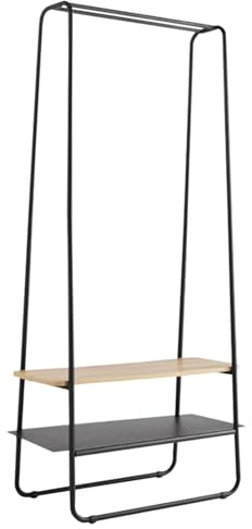 Box and beyond - Portant à Vêtements Manhattan - 80 x 40 x 170 cm - Bois Naturel et Métal Noir - Étagères - Portant, Porte-Manteaux - Manteaux, Chaussures - Entrée, Chambre - Style Moderne et Chic