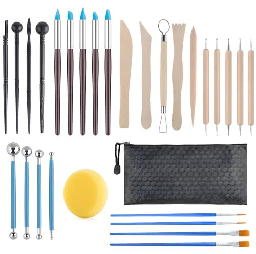 PRZRAO 29 Herramientas Moldear de Arcilla, Kit Herramientas Ceramica Arcilla, Ceramica para Modelar Herramientas, Kit Ceramica Frio, Utensilios Arcilla, Arcilla Herramientas de Escultura con Bolsa