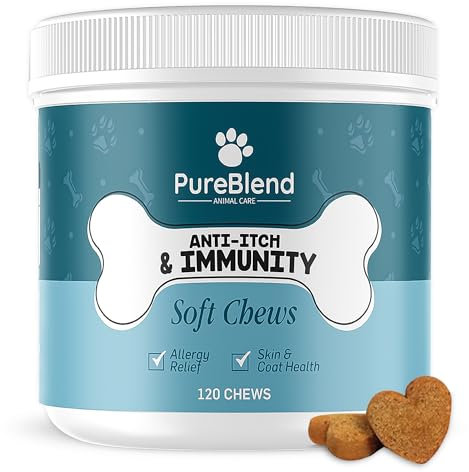 PureBlend Animal Care Anti-Itch & Immunity Dog Treats – Dog itchy skin relief, Supports Allergy Relief, Skin Health & Immune System with Colostrum, Salmon Oil, and Probiotics - 120 Soft Chews