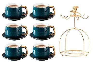 QUSYZD Exquisito Juego de té de cerámica, Taza de café, Plato, Cuchara, Juego de Taza Lateral chapada en Oro Europeo con diseño Creativo para Sala de Estar, hogar, Oficina (4) (,4